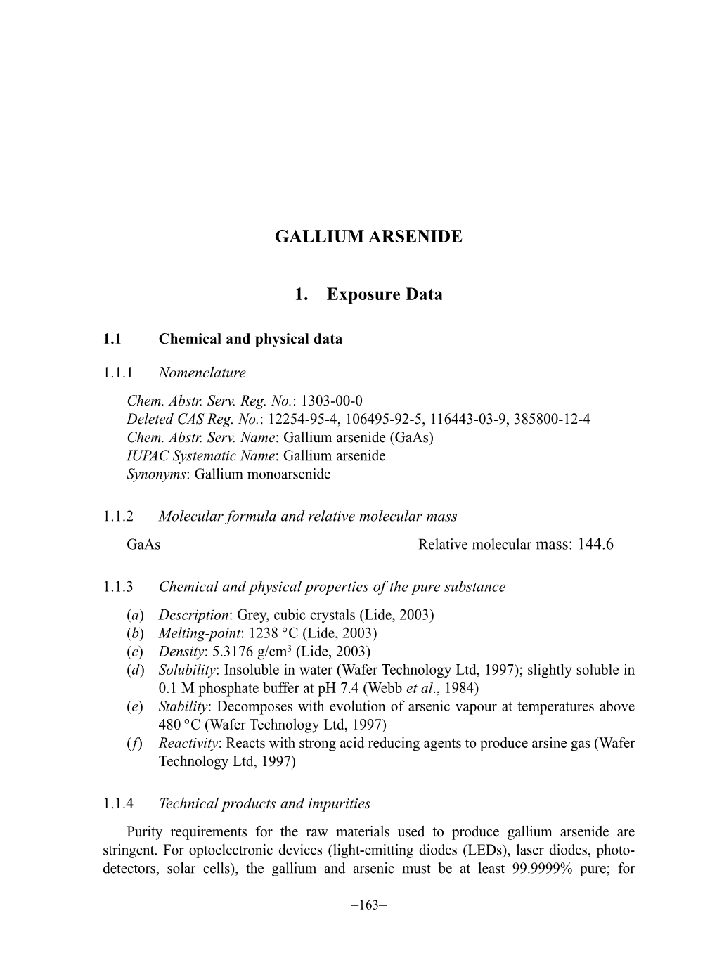 GALLIUM ARSENIDE 1. Exposure Data