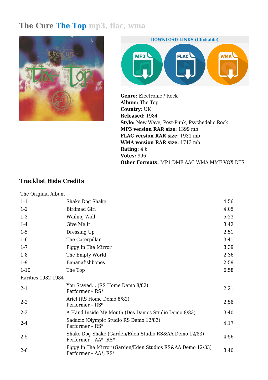 The Cure the Top Mp3, Flac, Wma