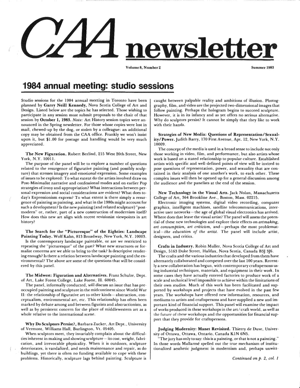 Summer 1983 CAA Newsletter Grants and Awards Preservation News