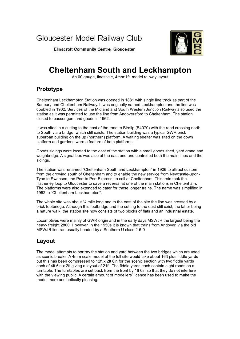 Cheltenham South and Leckhampton an 00 Gauge, Finescale, 4Mm:1Ft Model Railway Layout