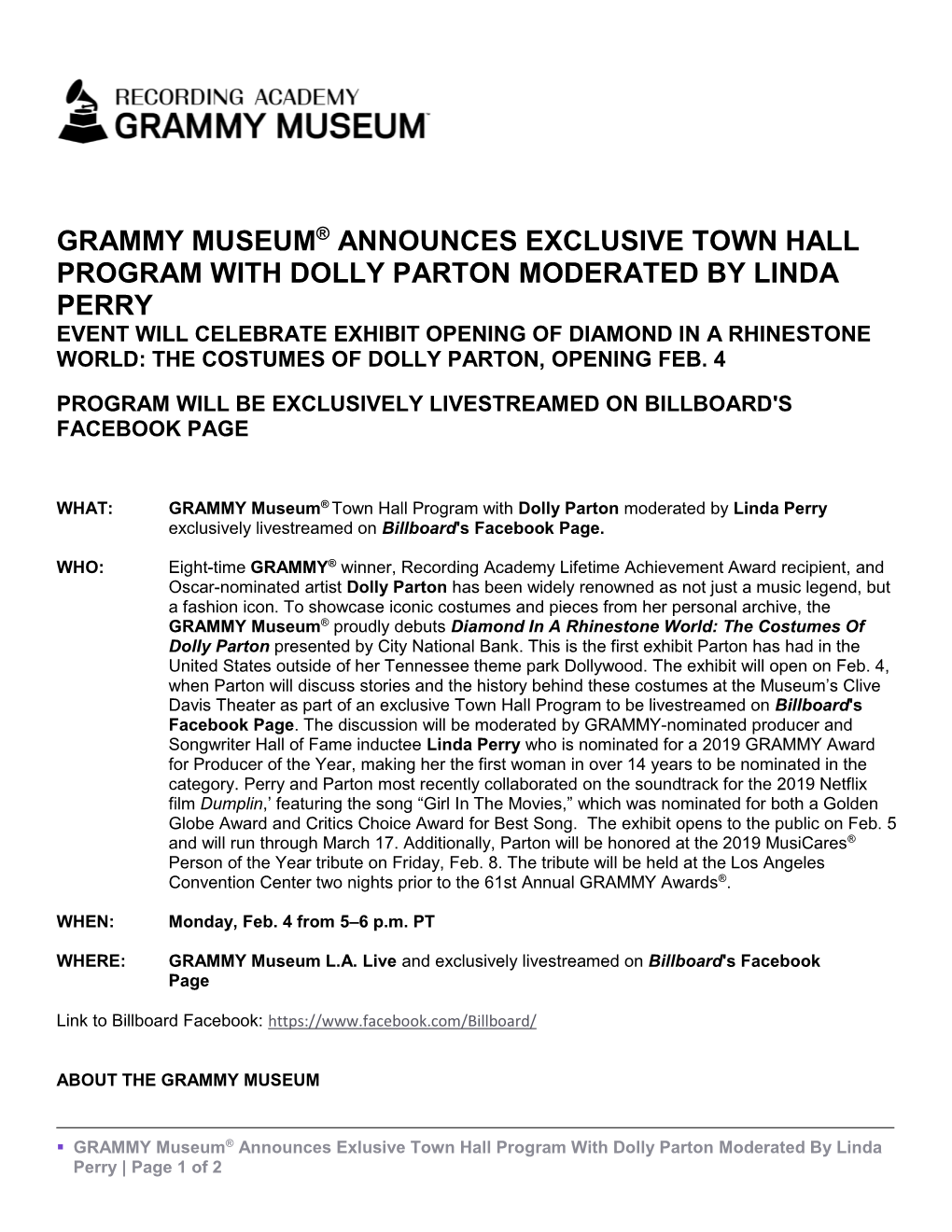 Grammy Museum® Announces Exclusive Town Hall