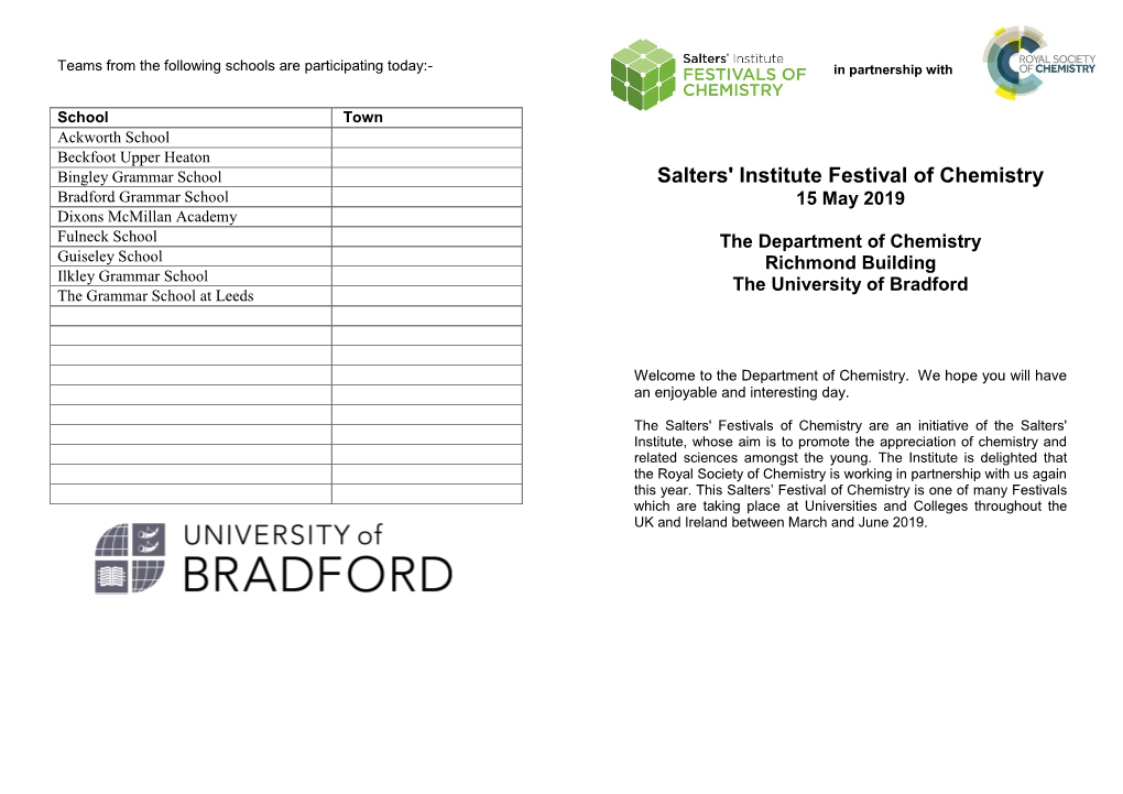 Salters' Institute Festival of Chemistry
