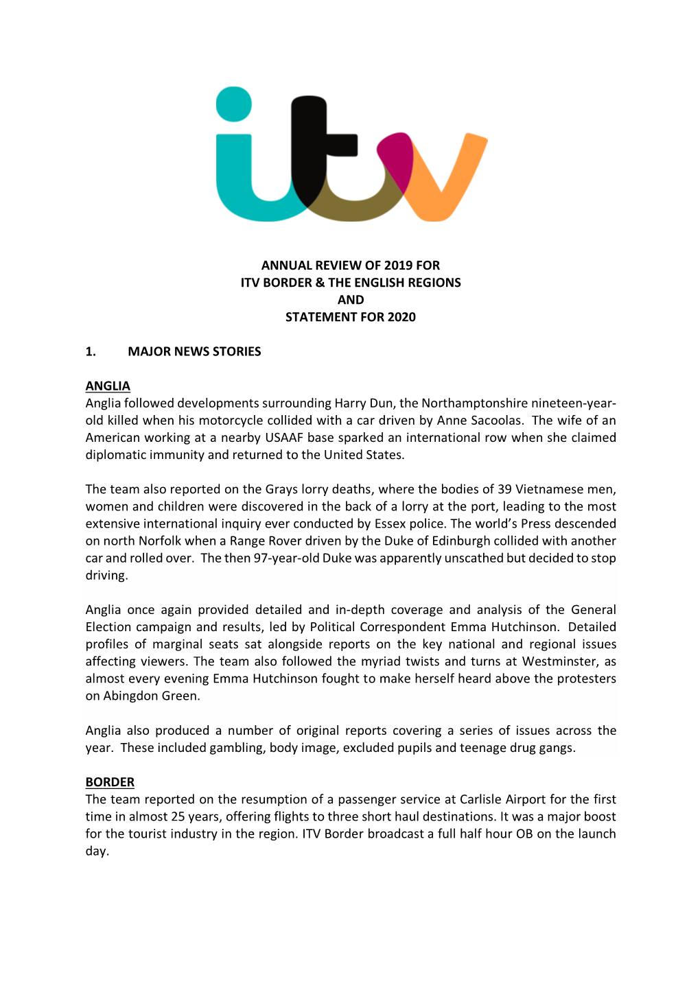 Annual Review of 2019 for Itv Border & the English