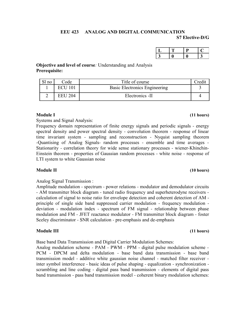 Eeu 423 Analog and Digital Communication