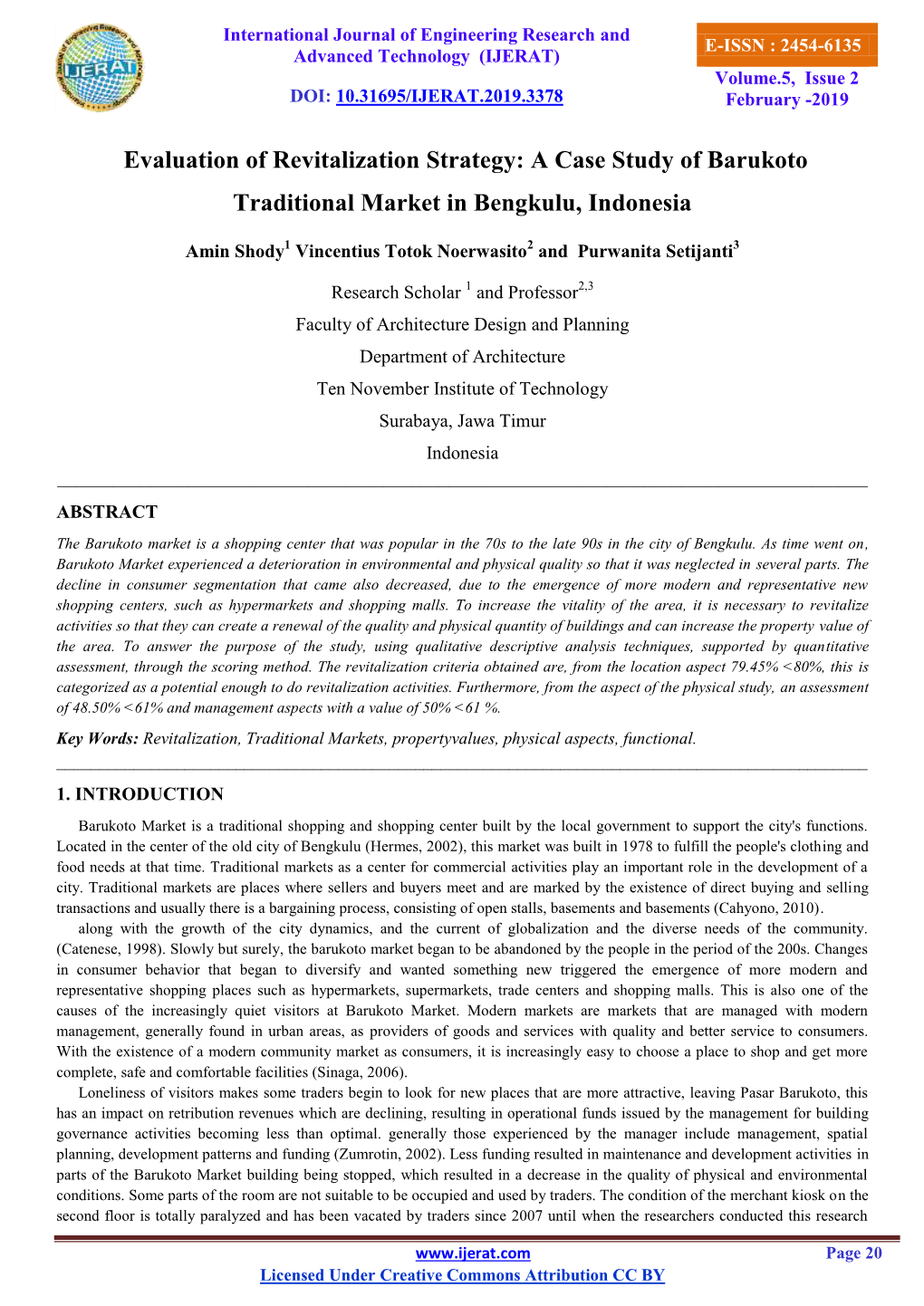 Evaluation of Revitalization Strategy: a Case Study of Barukoto Traditional Market in Bengkulu, Indonesia