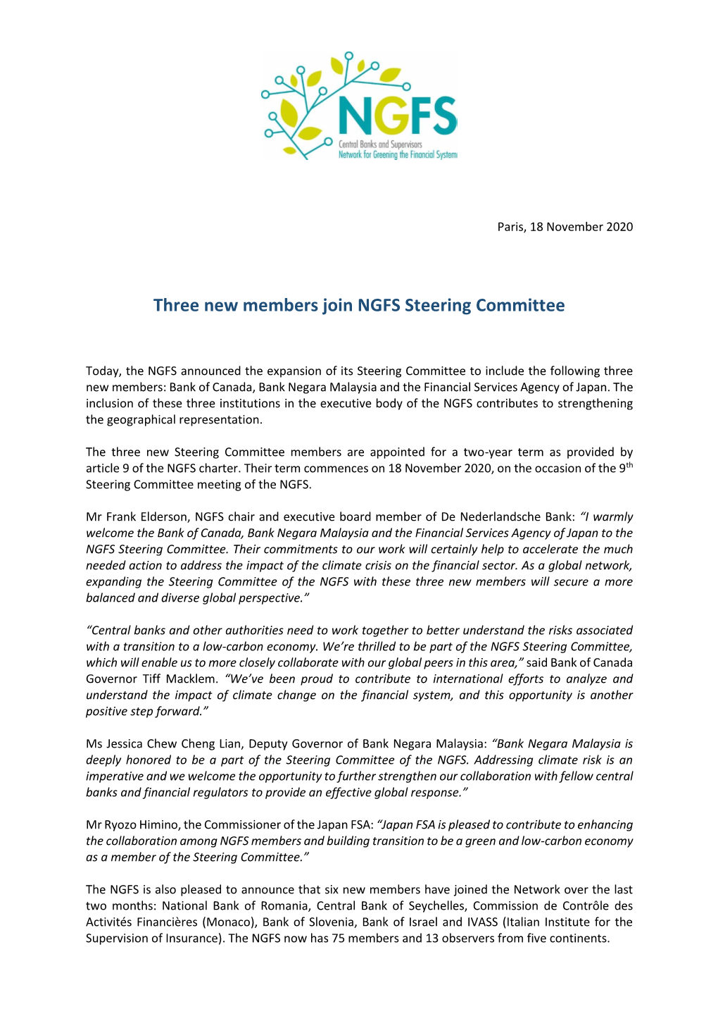 Three New Members Join NGFS Steering Committee