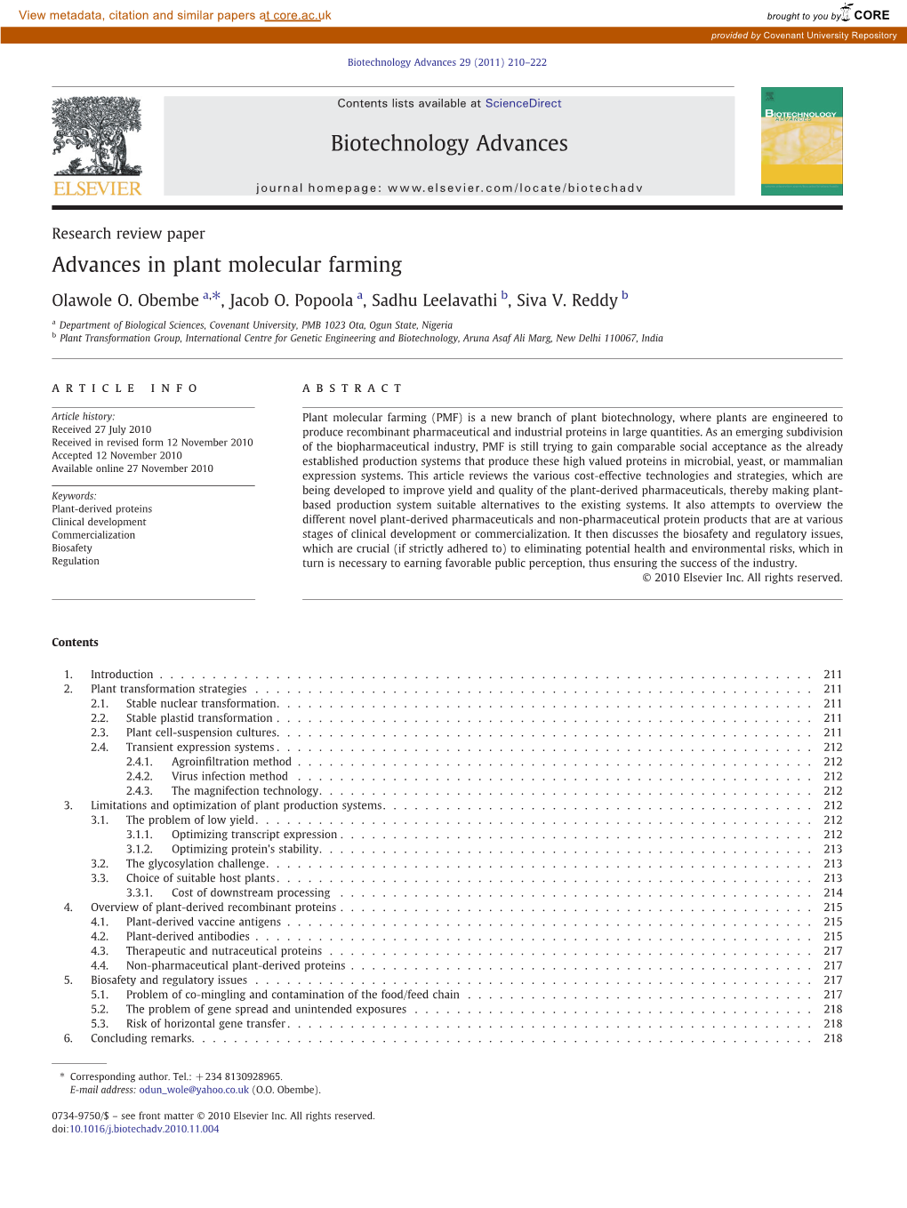 Advances in Plant Molecular Farming