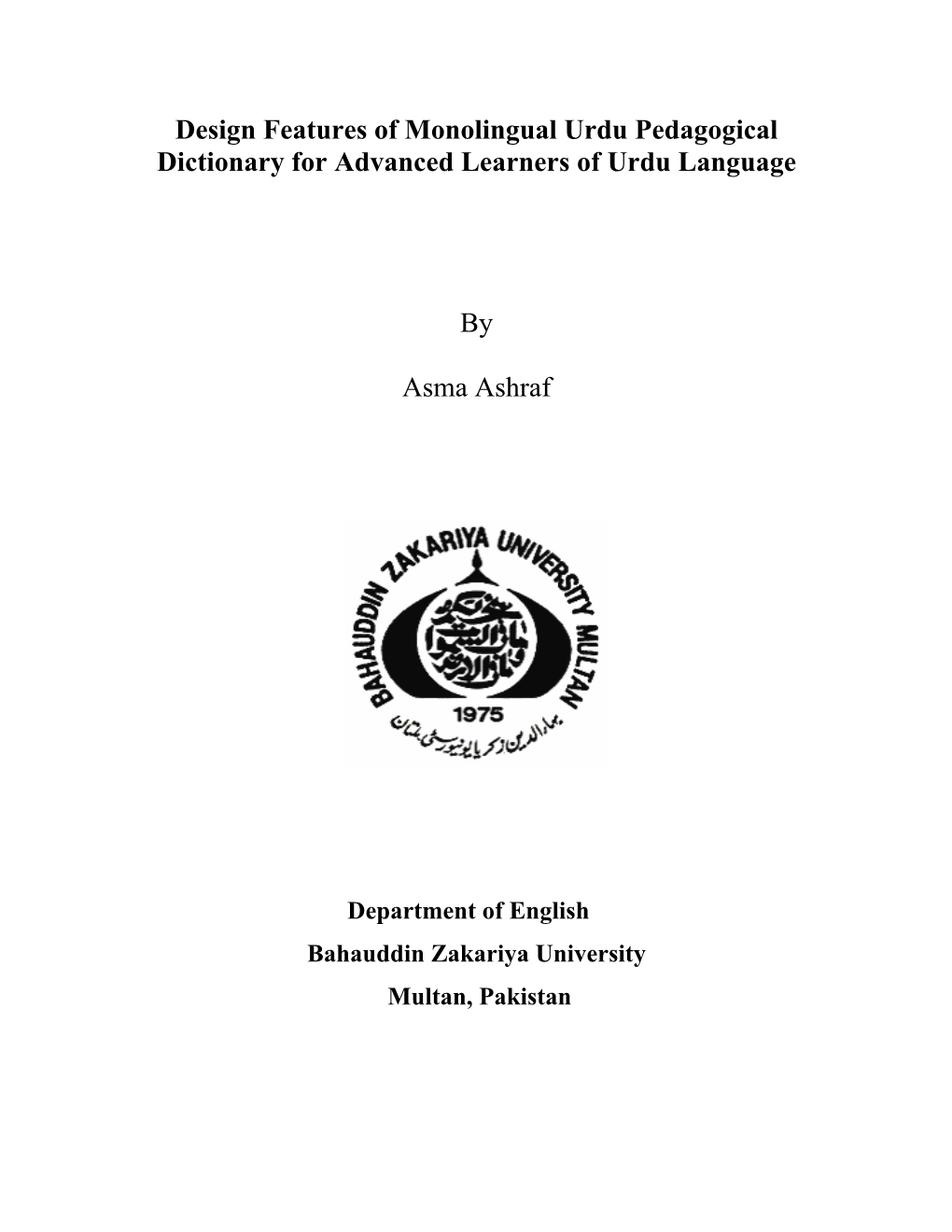 Design Features of Monolingual Urdu Pedagogical Dictionary for Advanced Learners of Urdu Language