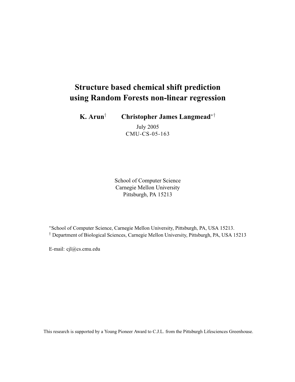 Structure Based Chemical Shift Prediction Using Random Forests Non-Linear Regression