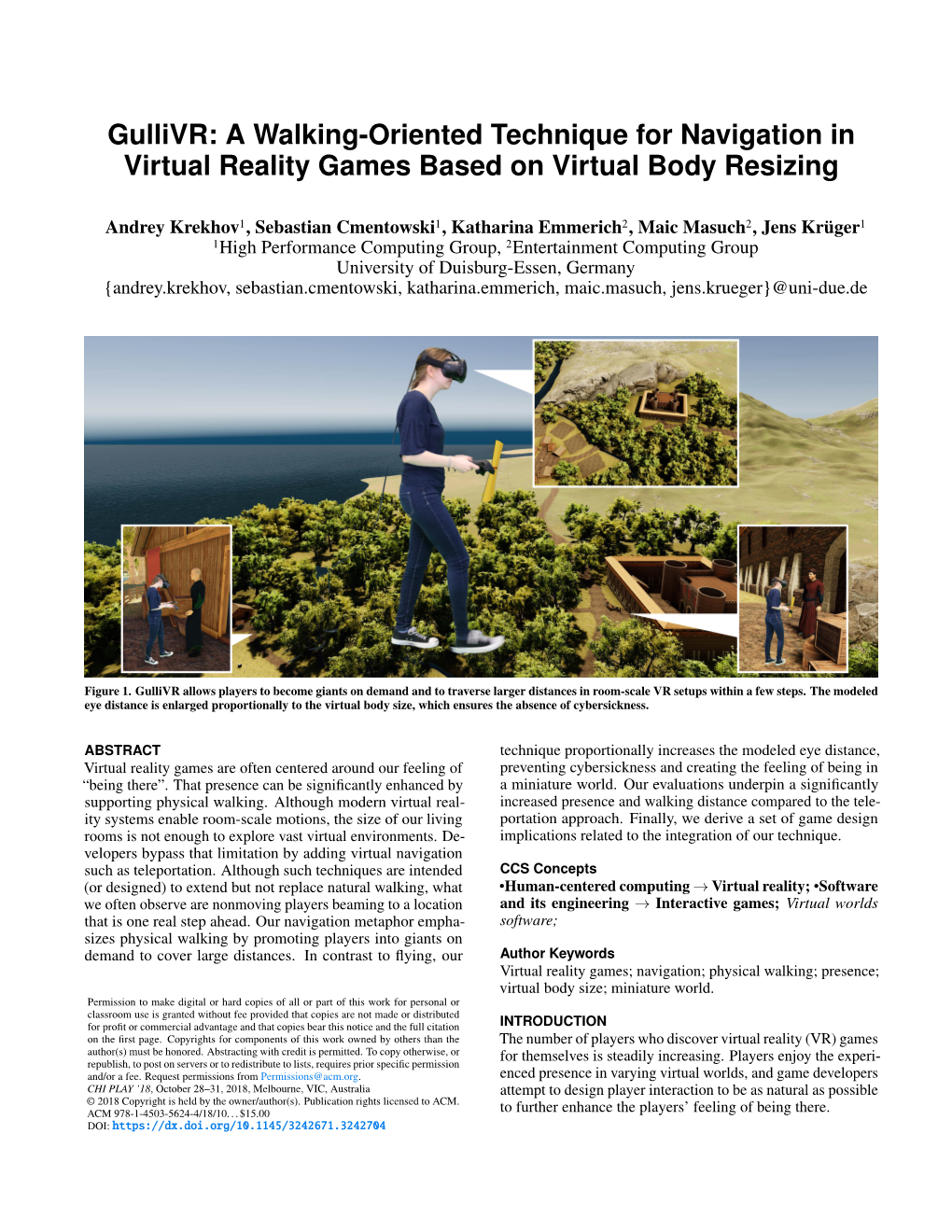 A Walking-Oriented Technique for Navigation in Virtual Reality Games Based on Virtual Body Resizing