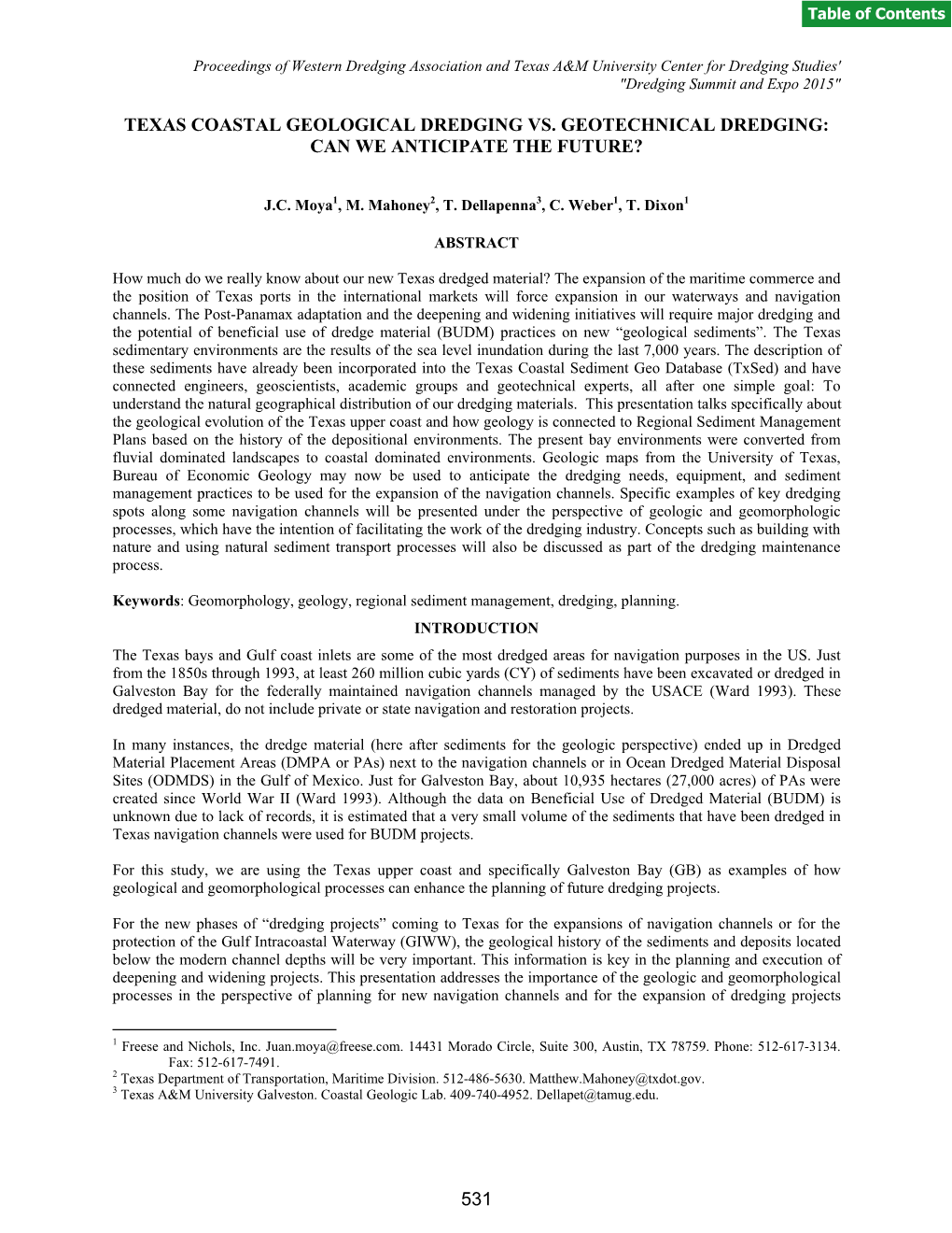 Texas Coastal Geological Dredging Vs. Geotechnical Dredging: Can We Anticipate the Future?