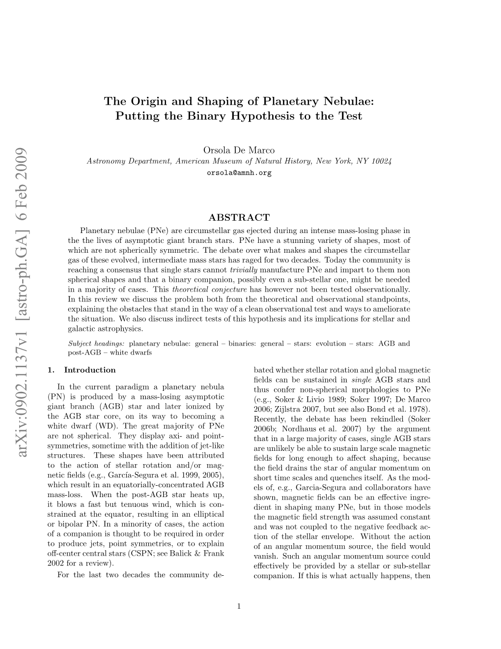 Arxiv:0902.1137V1 [Astro-Ph.GA] 6 Feb 2009 02Frareview)