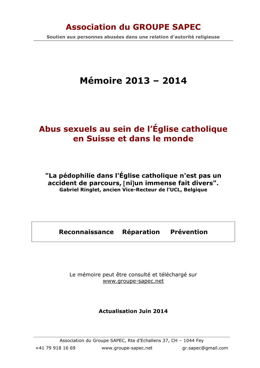 Mémoire 2013 – 2014