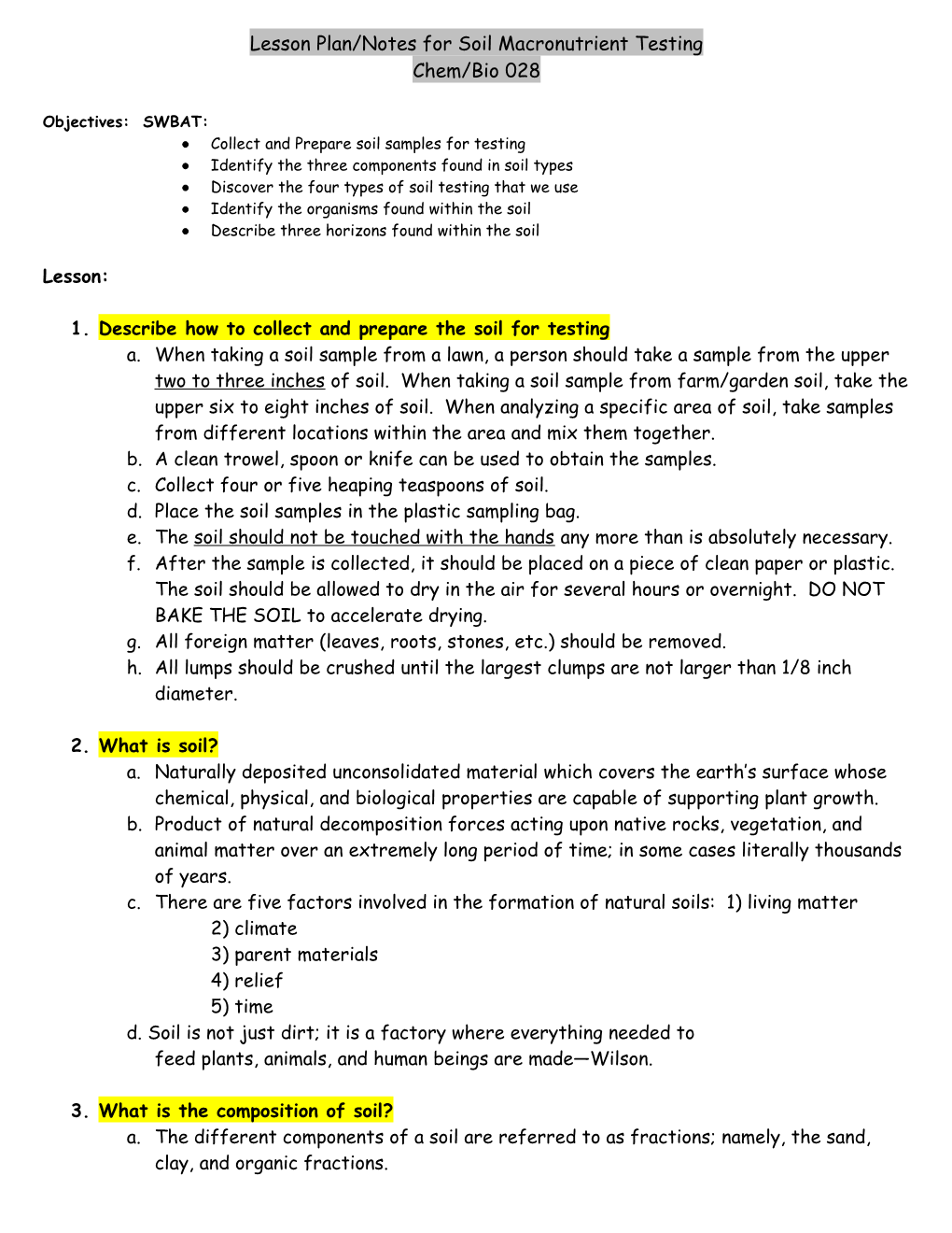 Lesson Plan/Notes for Soil Macronutrient Testing