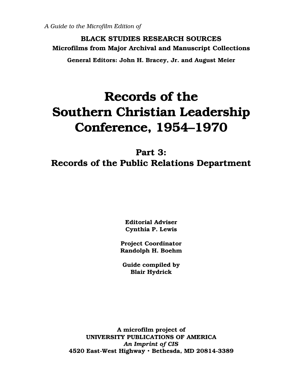 Records of the Southern Christian Leadership Conference, 1954–1970