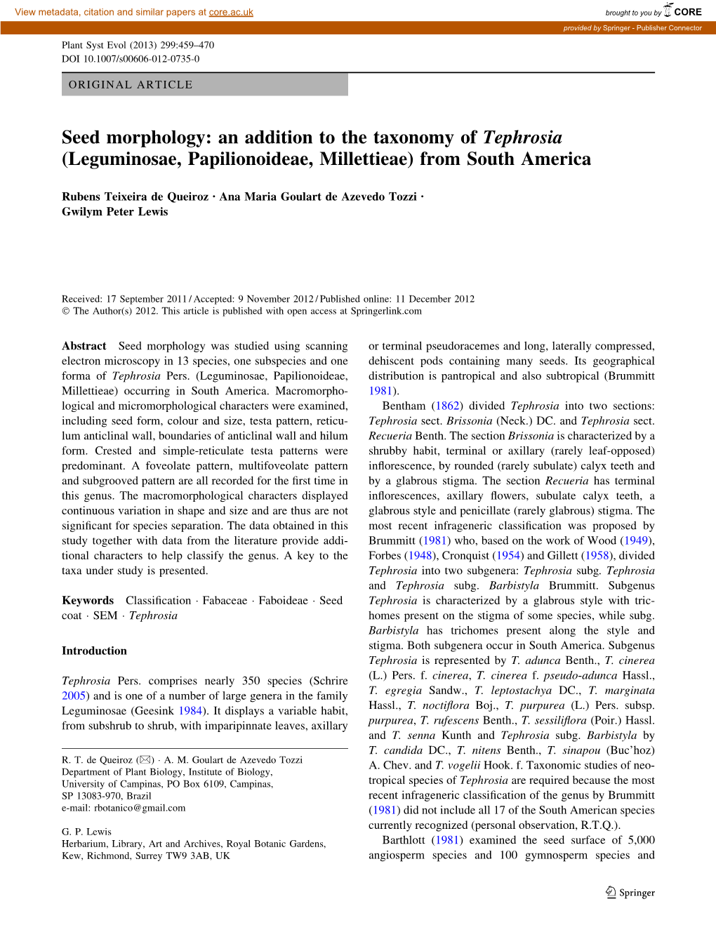 Seed Morphology: an Addition to the Taxonomy of Tephrosia (Leguminosae, Papilionoideae, Millettieae) from South America