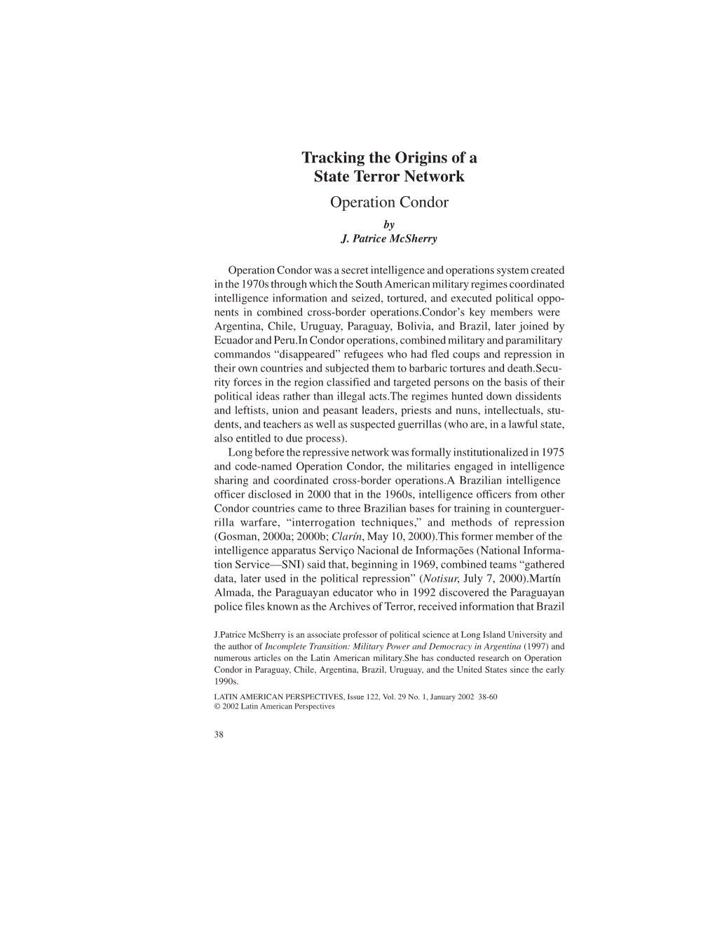 Tracking the Origins of a State Terror Network Operation Condor by J