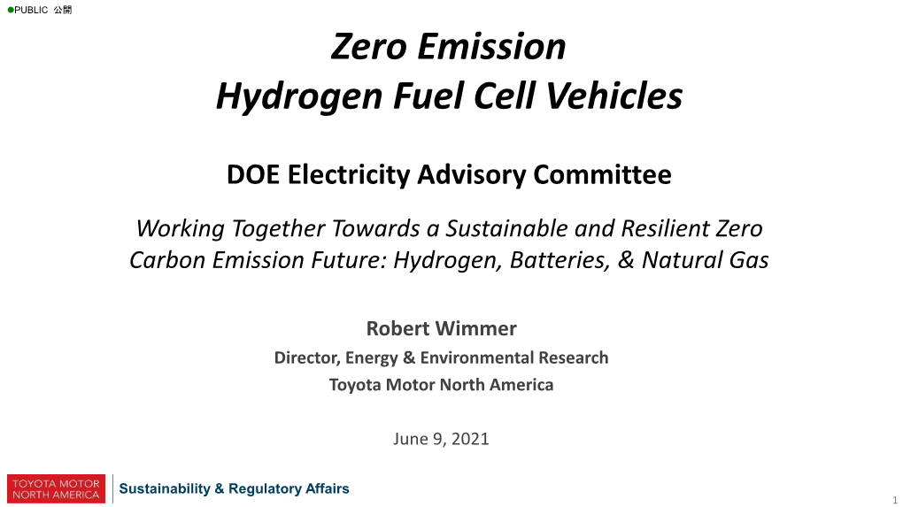 Zero Emission Hydrogen Fuel Cell Vehicles