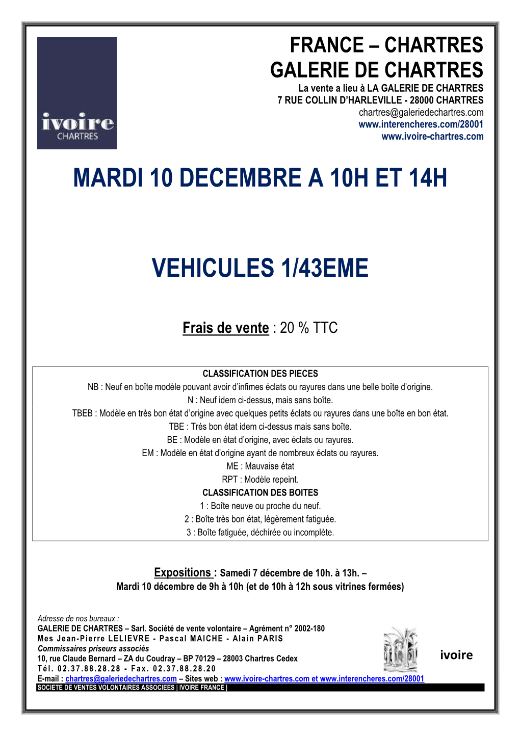 Mardi 10 Decembre a 10H Et 14H Vehicules 1/43Eme