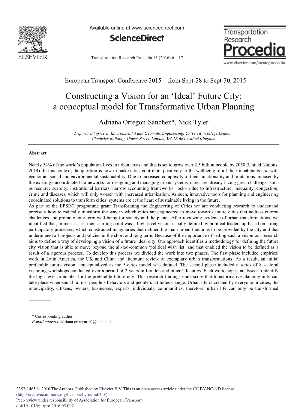 Future City: a Conceptual Model for Transformative Urban Planning