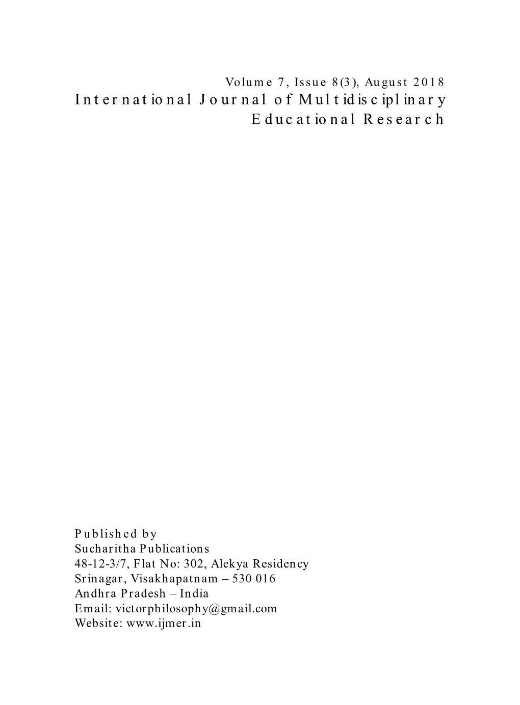 International Journal of Multidisciplinary Educational Research