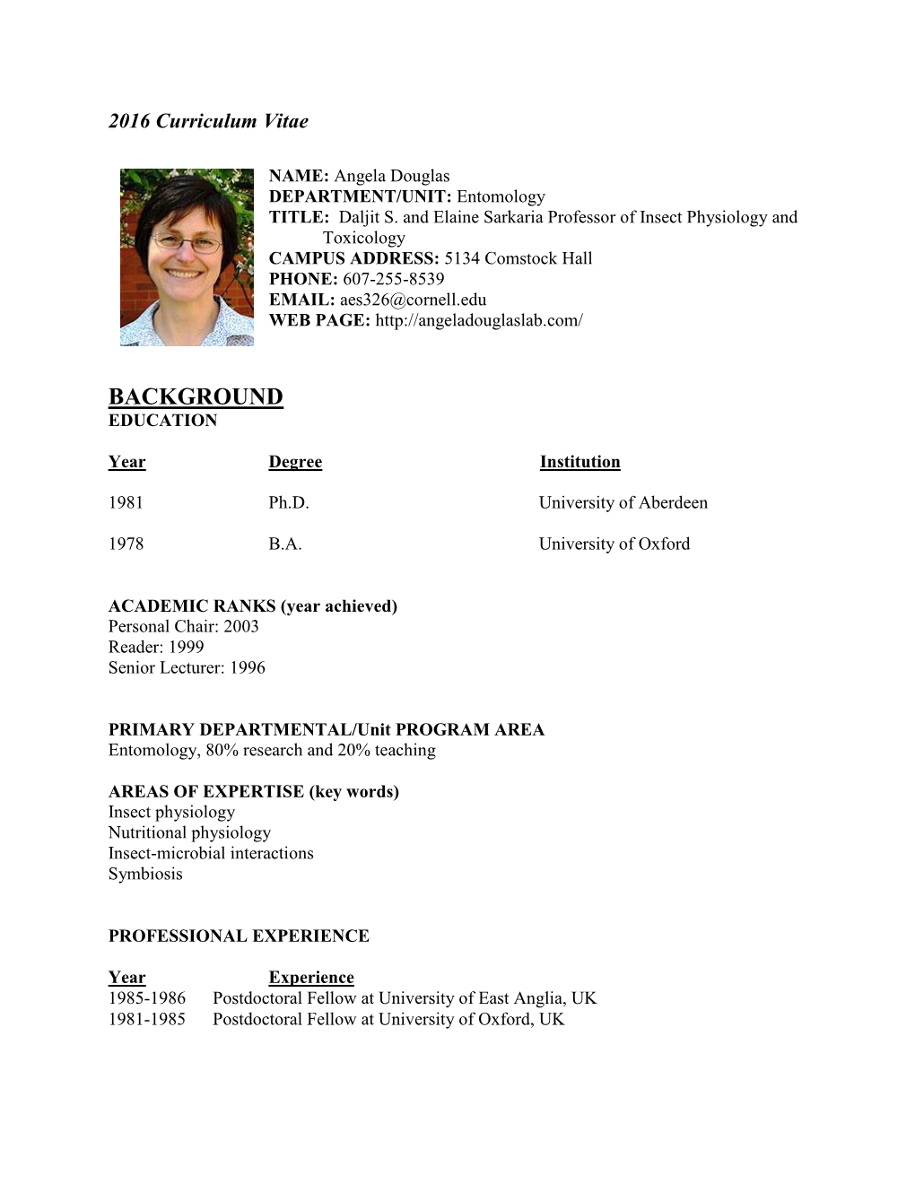 CALS Faculty CV Outline