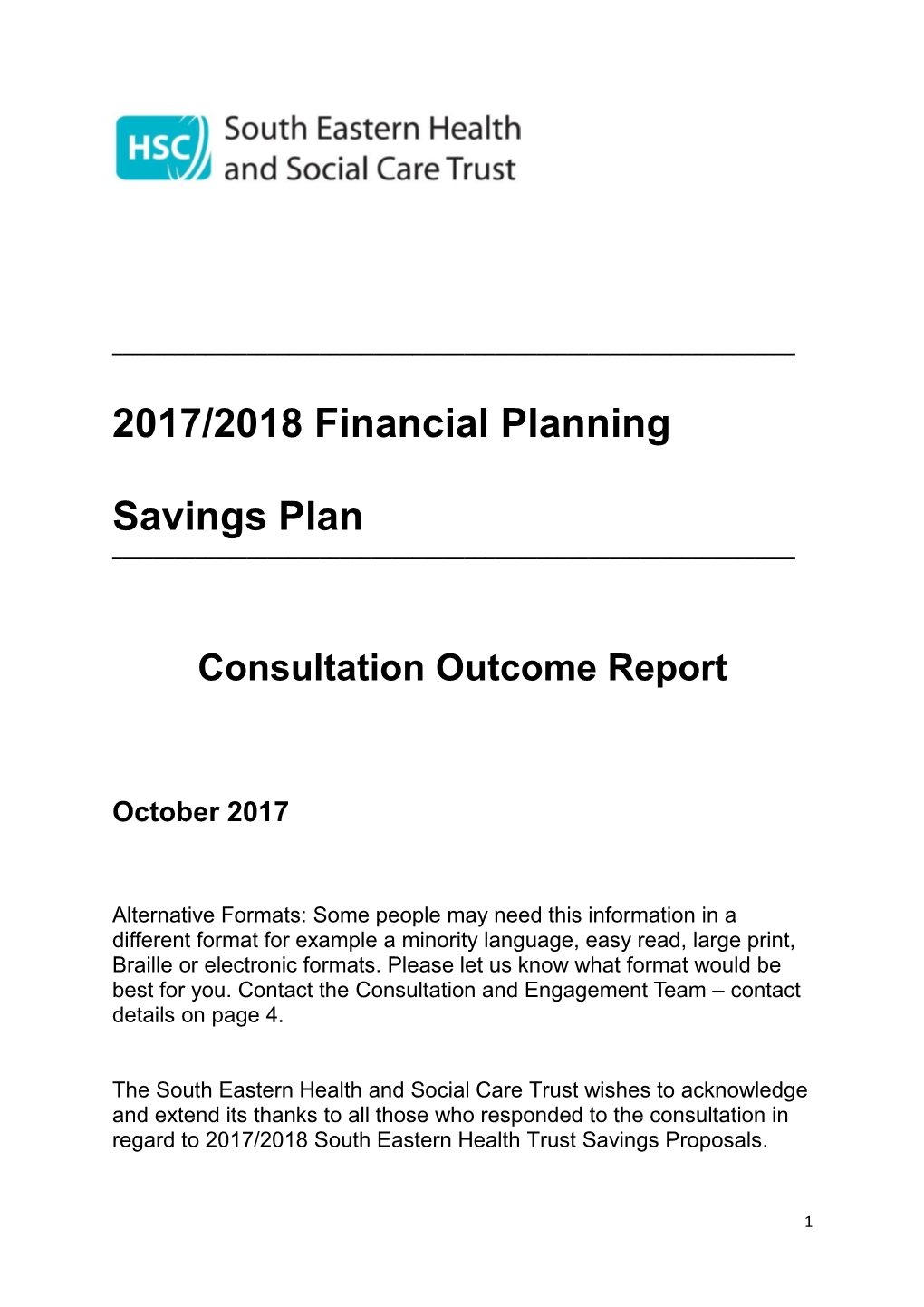 2017/2018 Financial Planning Savings Plan