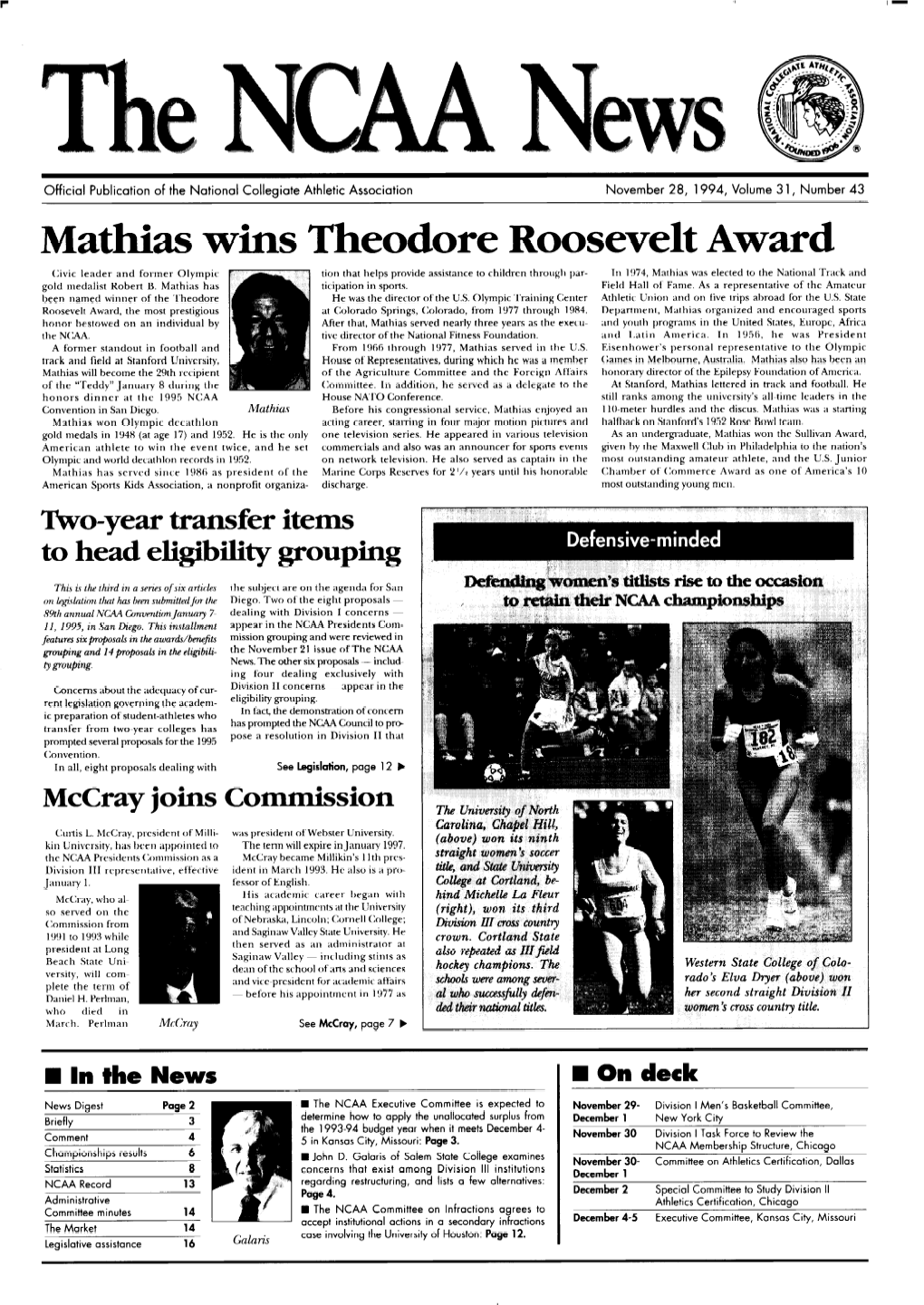 Mathias Wins Theodore Roosevelt Award