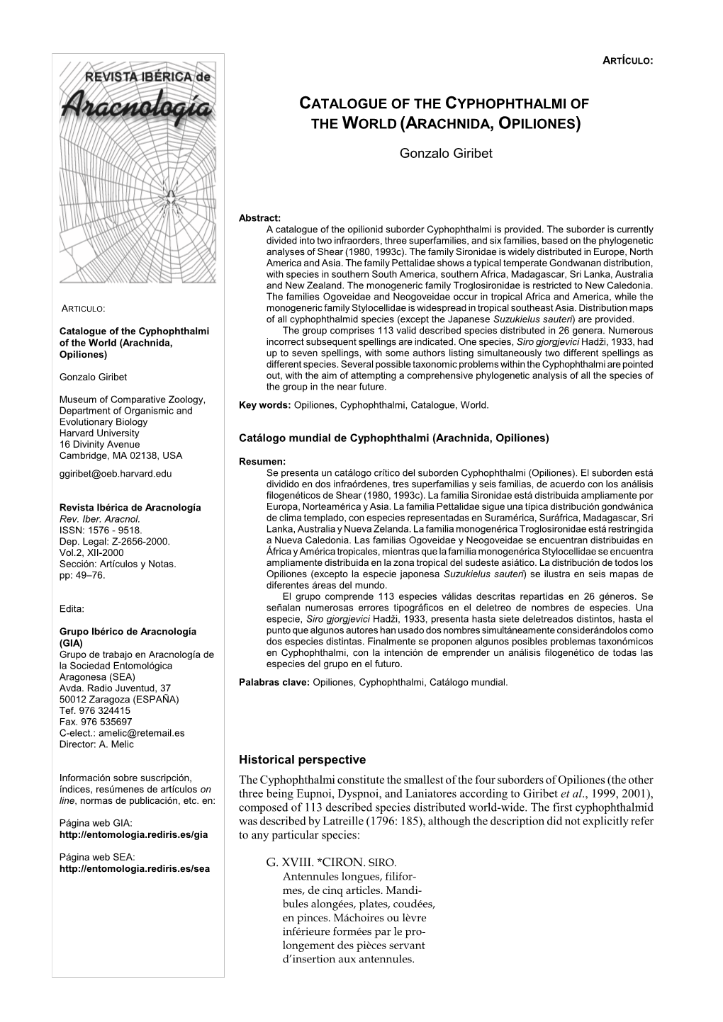 Arachnida, Opiliones)