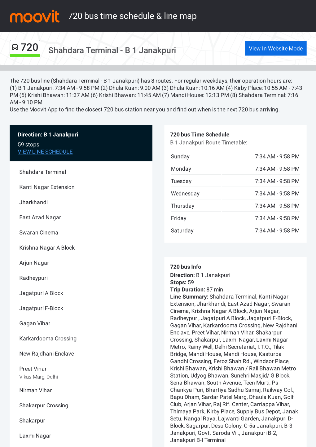 720 Bus Time Schedule & Line Route