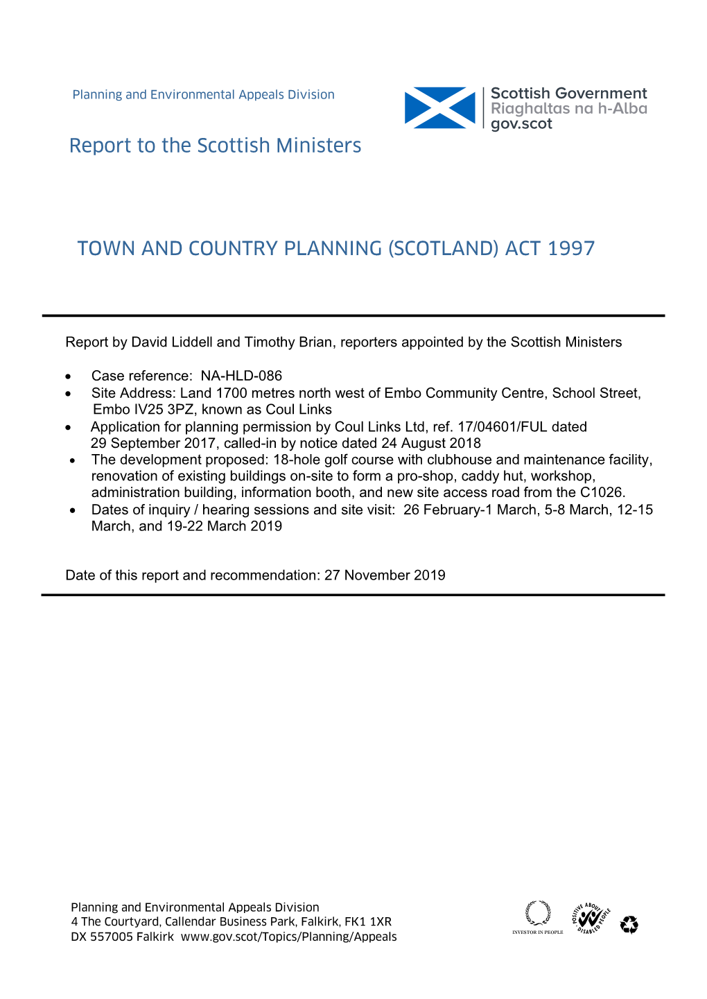 NA-HLD-086: Report to Scottish Ministers