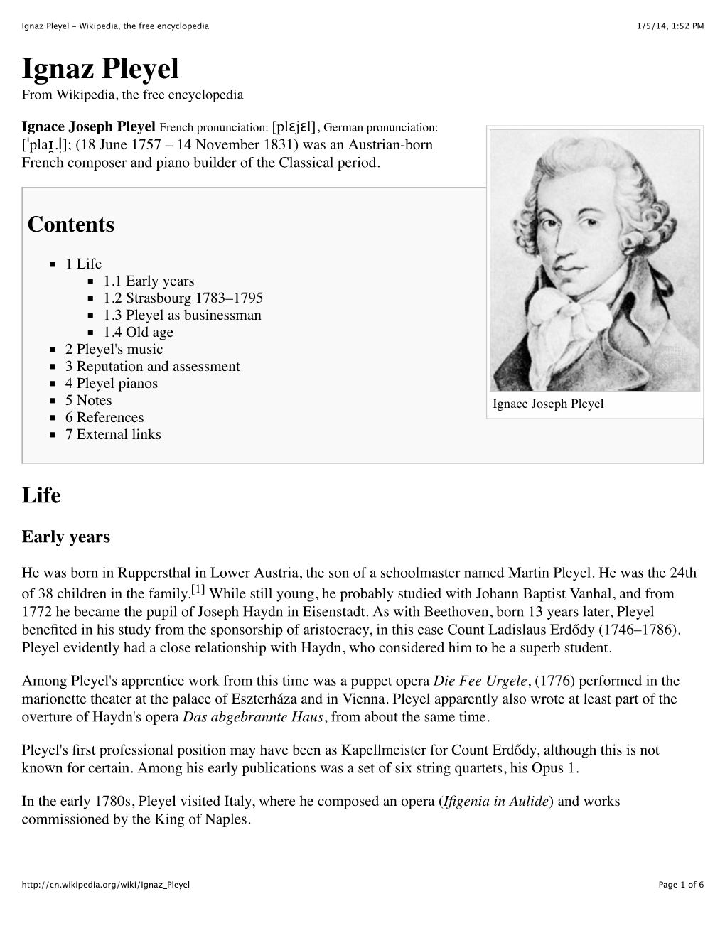 Ignaz Pleyel - Wikipedia, the Free Encyclopedia 1/5/14, 1:52 PM Ignaz Pleyel from Wikipedia, the Free Encyclopedia