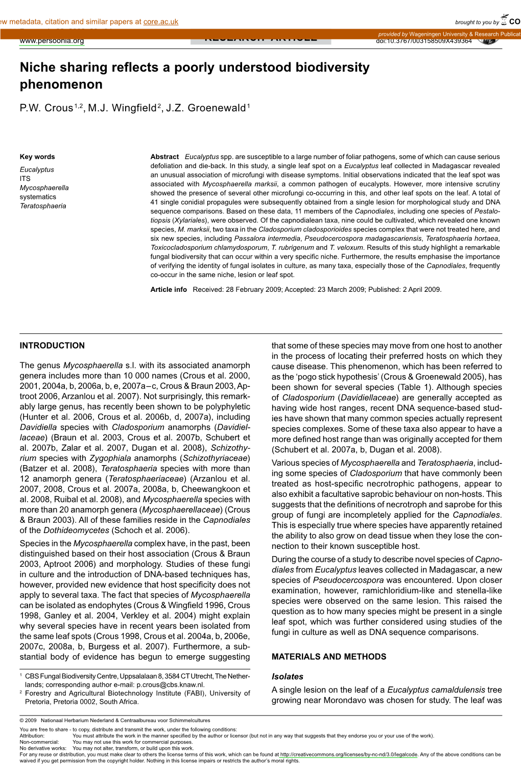 Niche Sharing Reflects a Poorly Understood Biodiversity Phenomenon