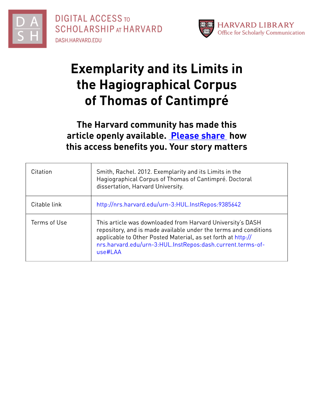 Exemplarity and Its Limits in the Hagiographical Corpus of Thomas of Cantimpré