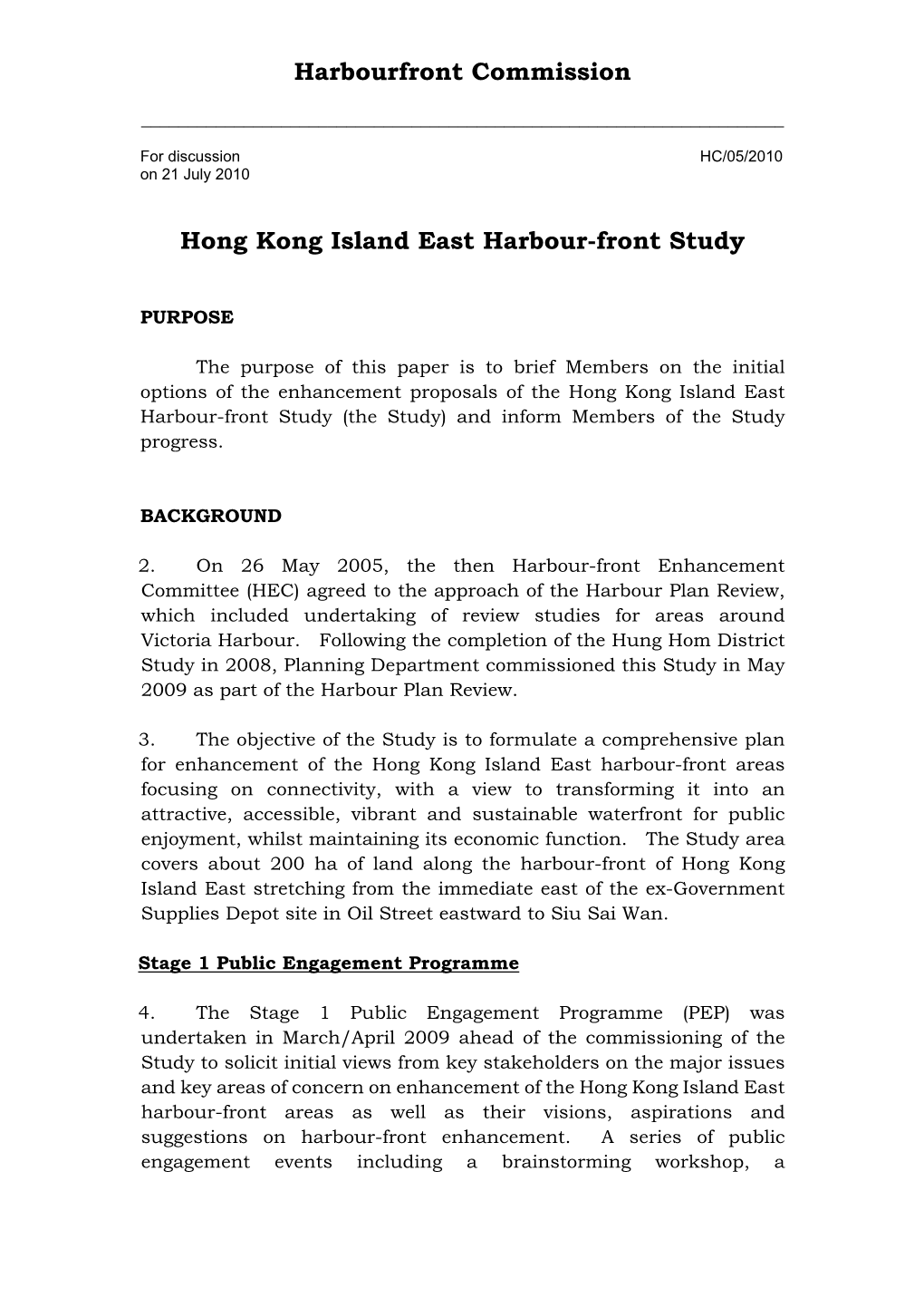 Harbourfront Commission Hong Kong Island East Harbour-Front Study