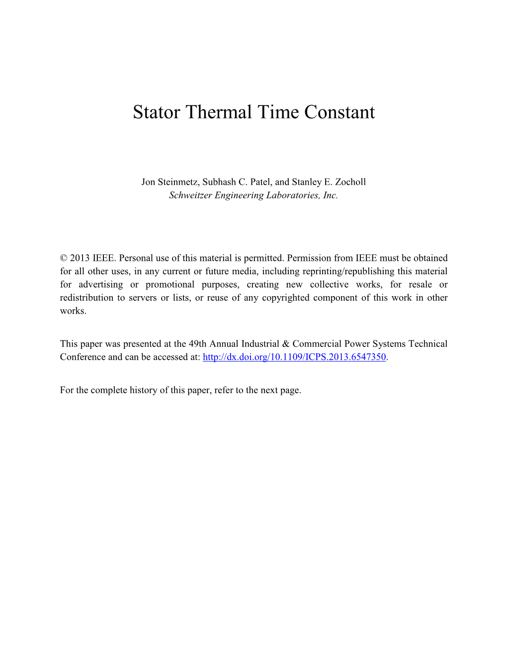 Stator Thermal Time Constant