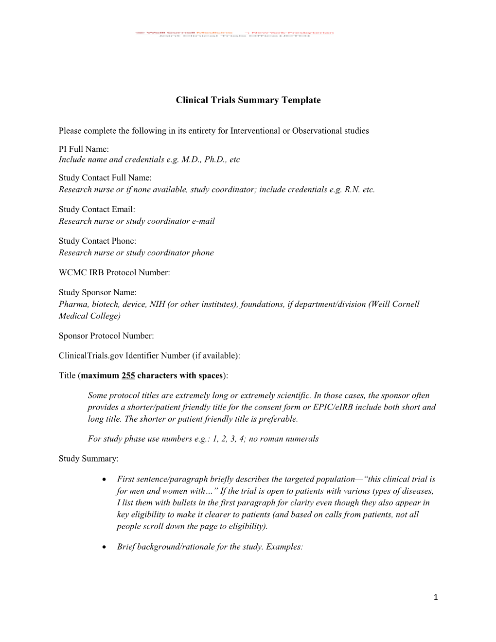 Clinical Trials Summary Template