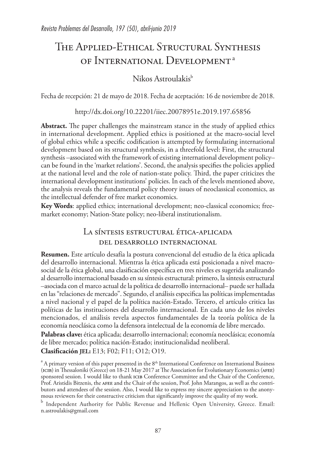 The Applied-Ethical Structural Synthesis of International Development a Nikos Astroulakisb