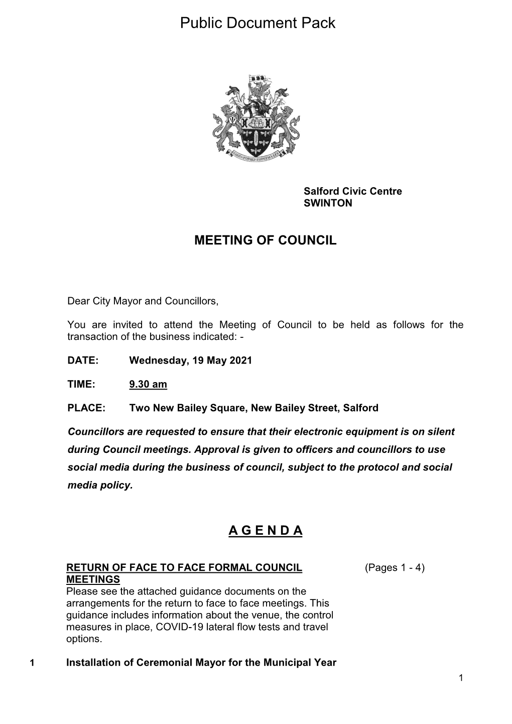 (Public Pack)Agenda Document for Council, 19/05/2021 09:30