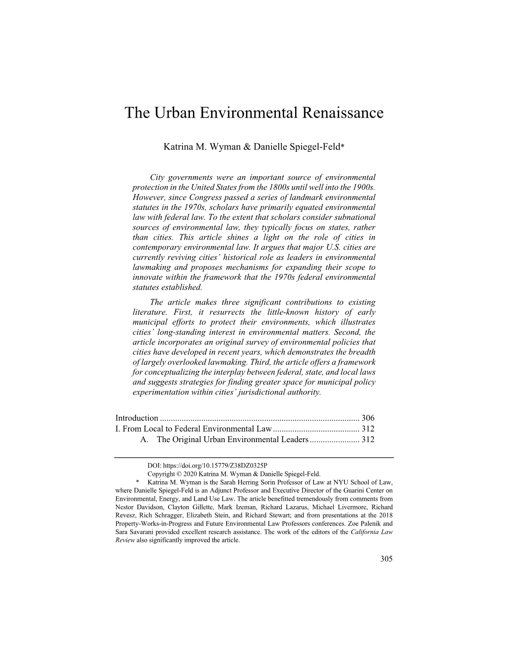 The Urban Environmental Renaissance