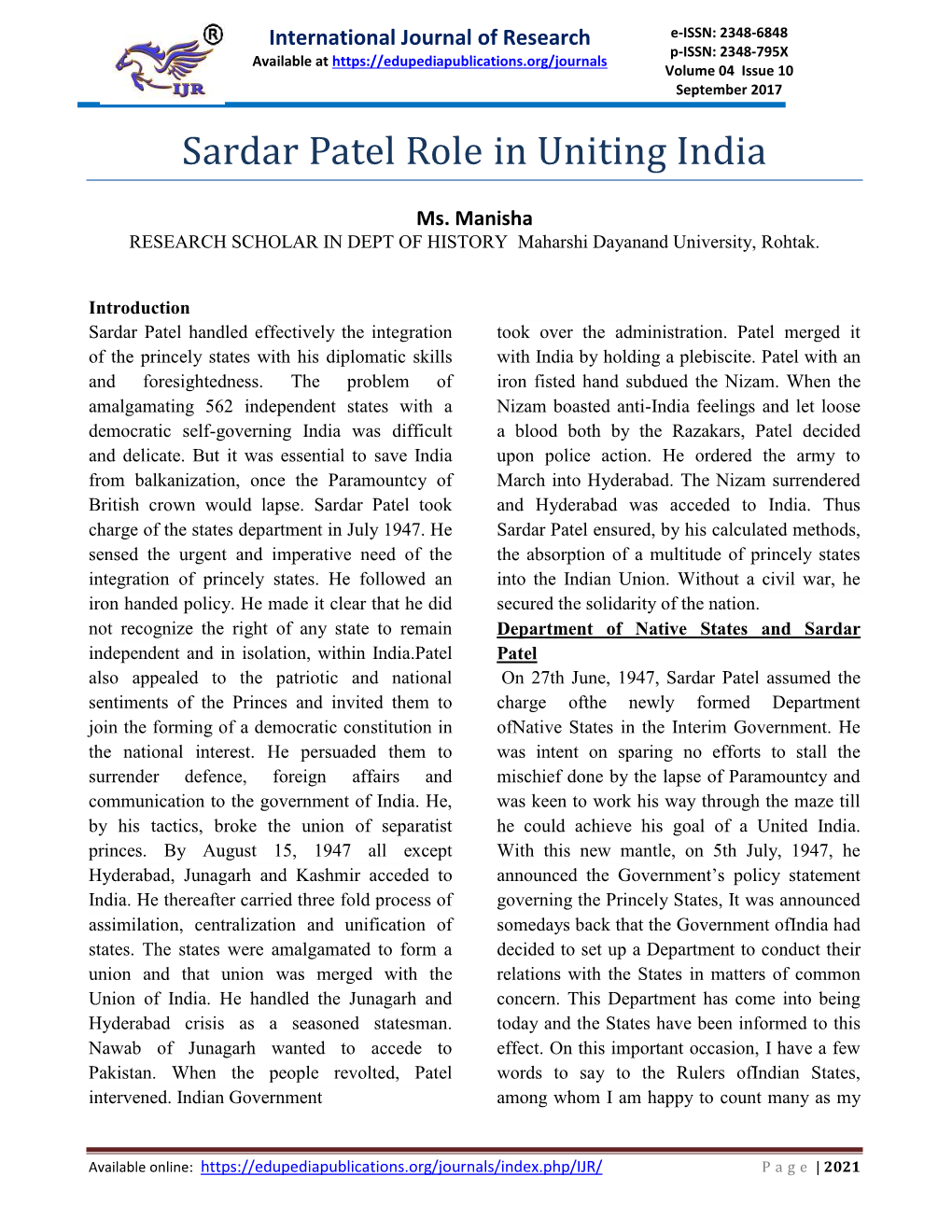 Sardar Patel Role in Uniting India