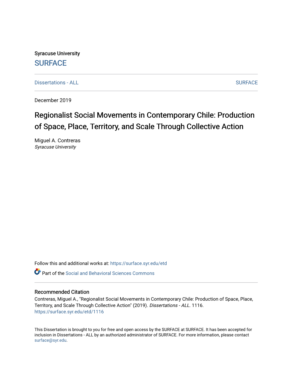 Regionalist Social Movements in Contemporary Chile: Production of Space, Place, Territory, and Scale Through Collective Action