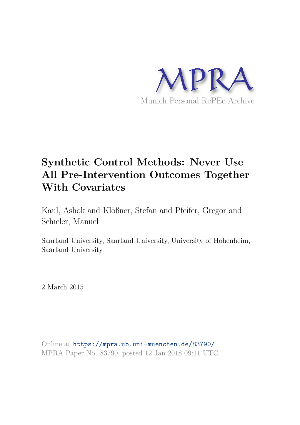 Synthetic Control Methods: Never Use All Pre-Intervention Outcomes Together with Covariates