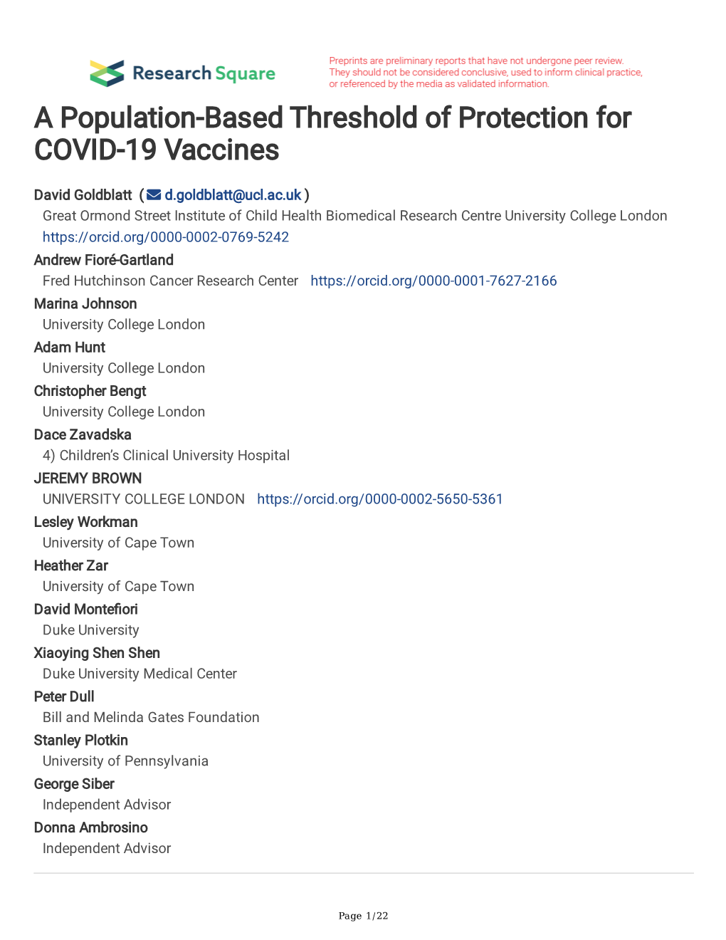 A Population-Based Threshold of Protection for COVID-19 Vaccines