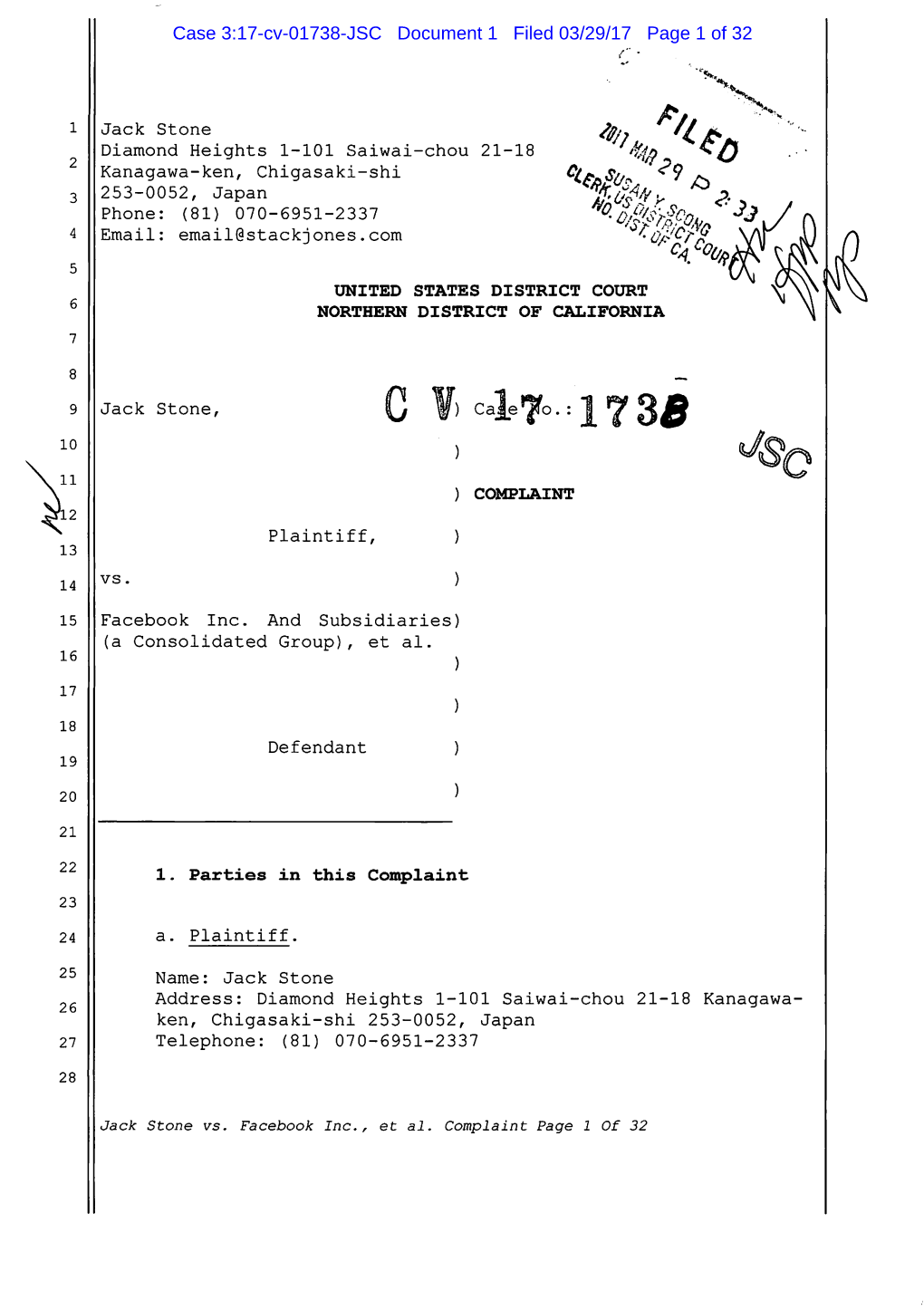 Case 3:17-Cv-01738-JSC Document 1 Filed 03/29/17 Page 1 of 32