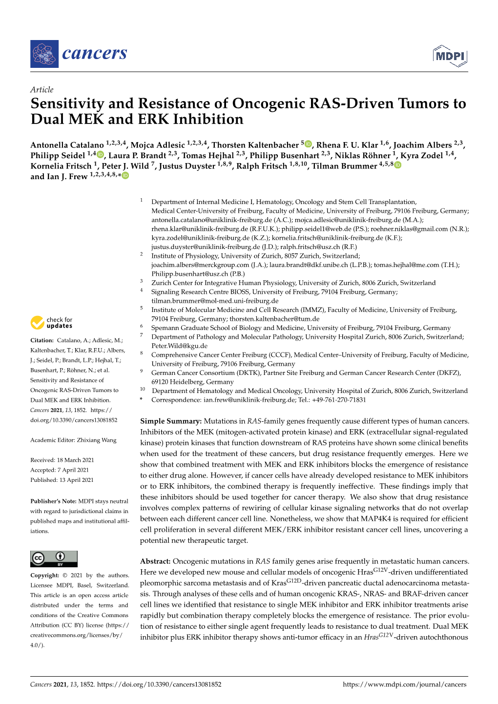 Sensitivity and Resistance of Oncogenic RAS-Driven Tumors to Dual MEK and ERK Inhibition
