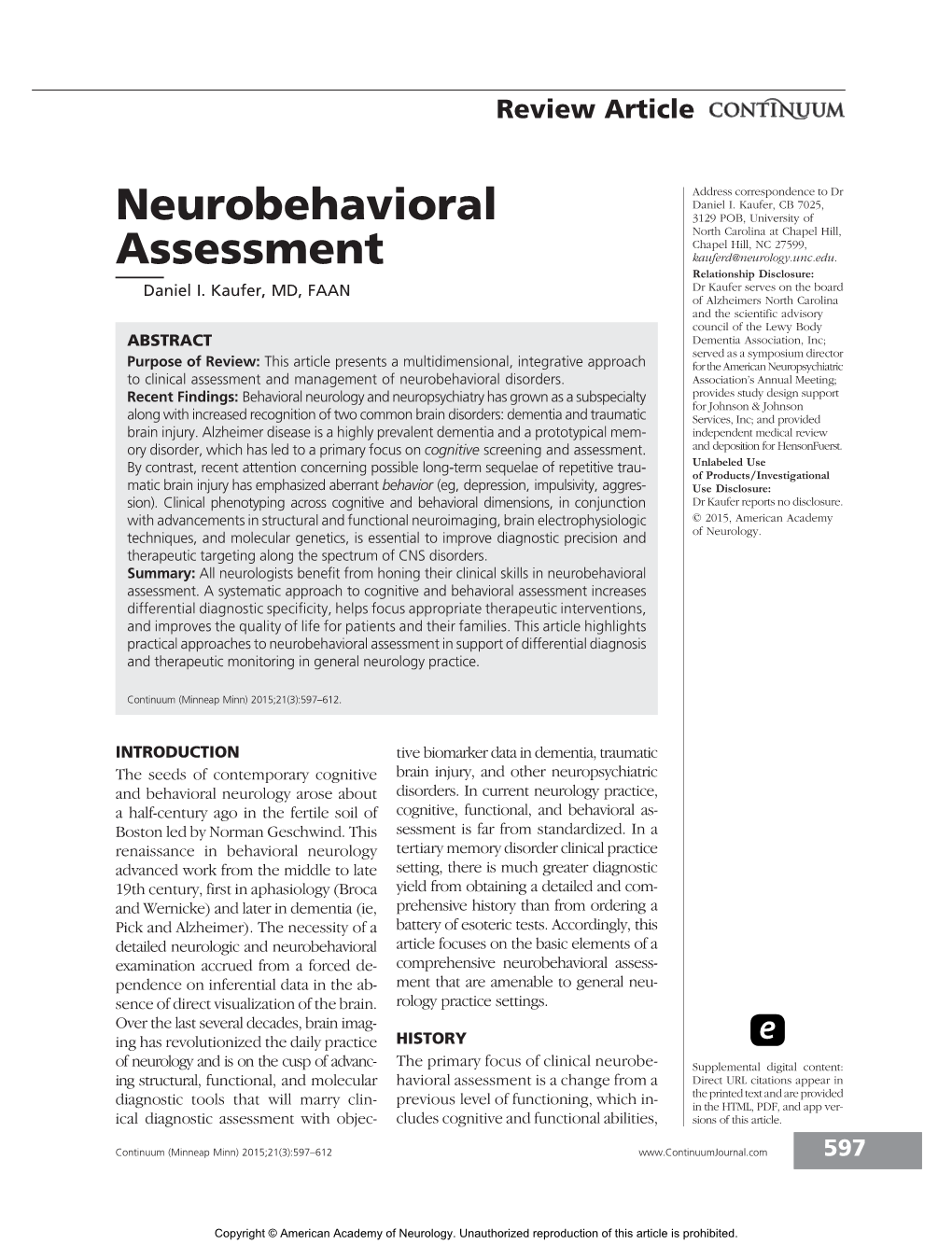 Neurobehavioral Assessment