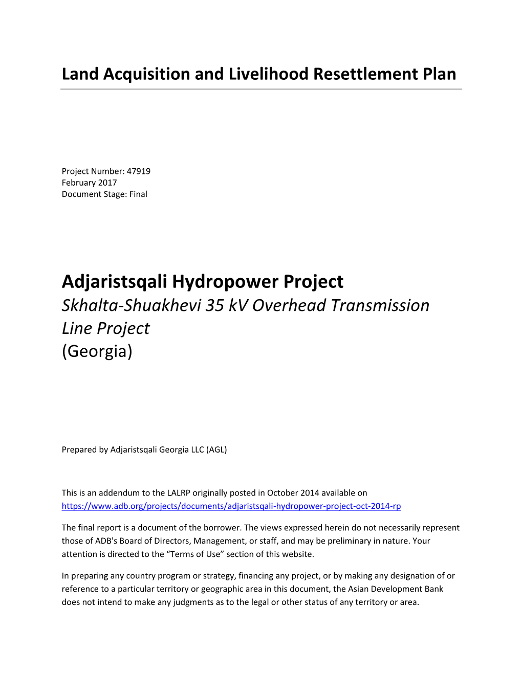 Adjaristsqali Hydropower Project Skhalta-Shuakhevi 35 Kv Overhead Transmission Line Project (Georgia)