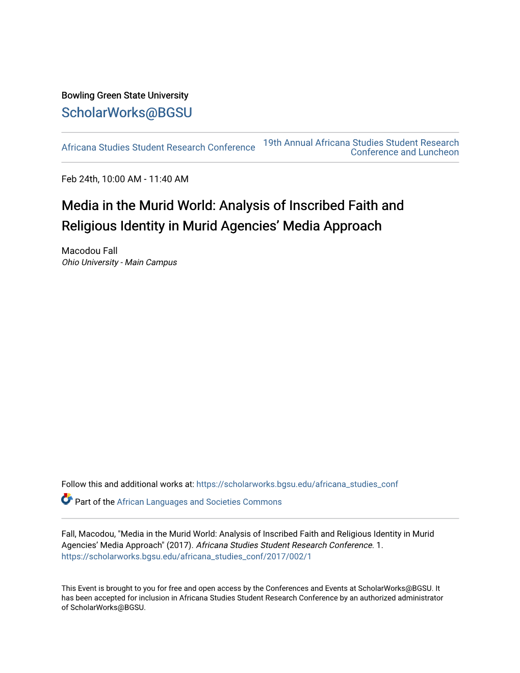 Media in the Murid World: Analysis of Inscribed Faith and Religious Identity in Murid Agencies’ Media Approach