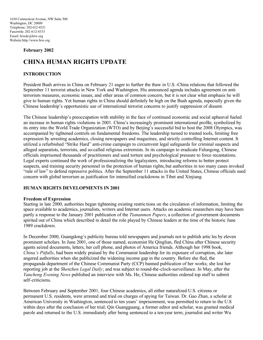 China Human Rights Update